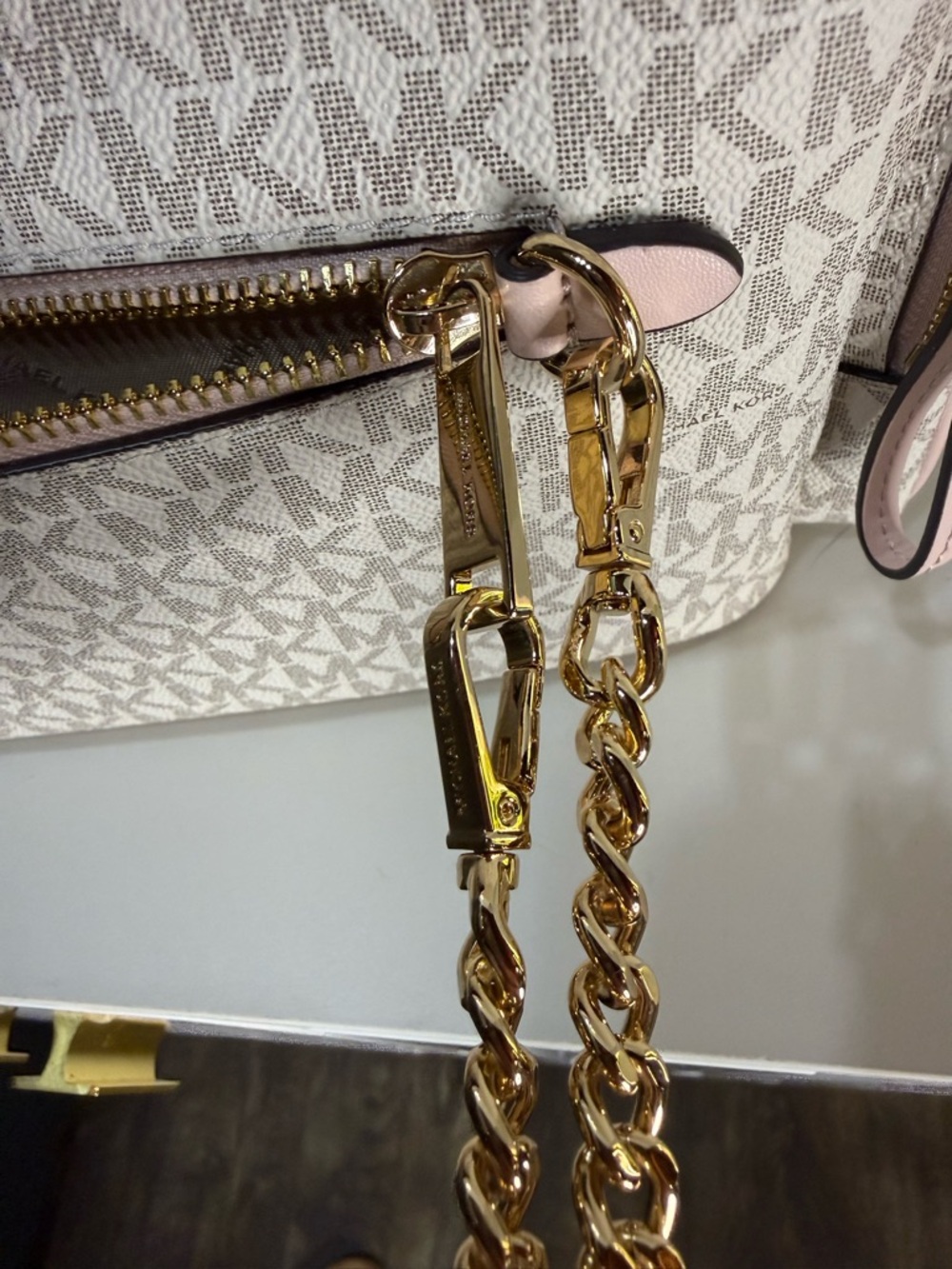 Michael Kors Blush Pink Logo Backpack with Gold Chain Large - Picture 10 of 14